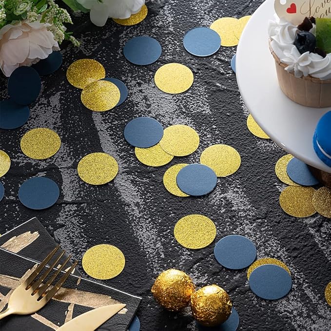 Gold and Blue Confetti Table Decoration - Image 4