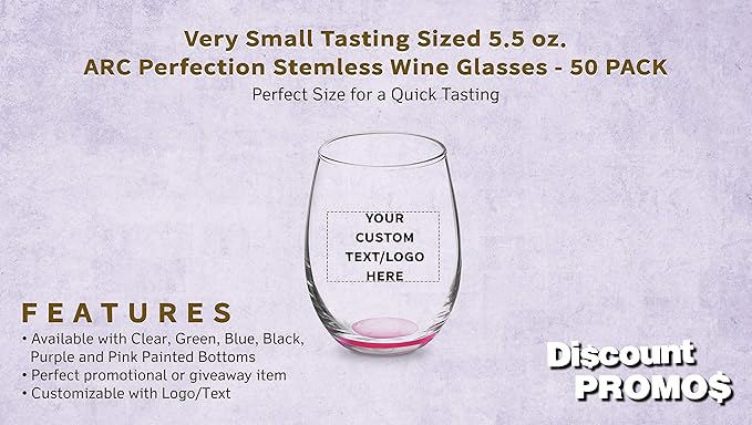 Custom Stemless Wine Glasses by ARC 5.5 oz. Set of 50, Personalized Bulk Pack - Image 2