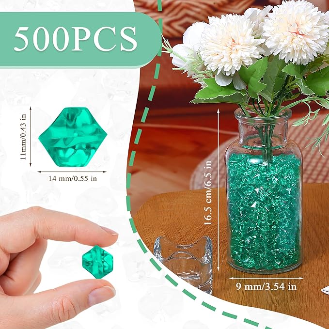LAIDANLA 500PCS Dark Green Acrylic Gems Vase Fillers Green Fake Ice Cubes - Image 4