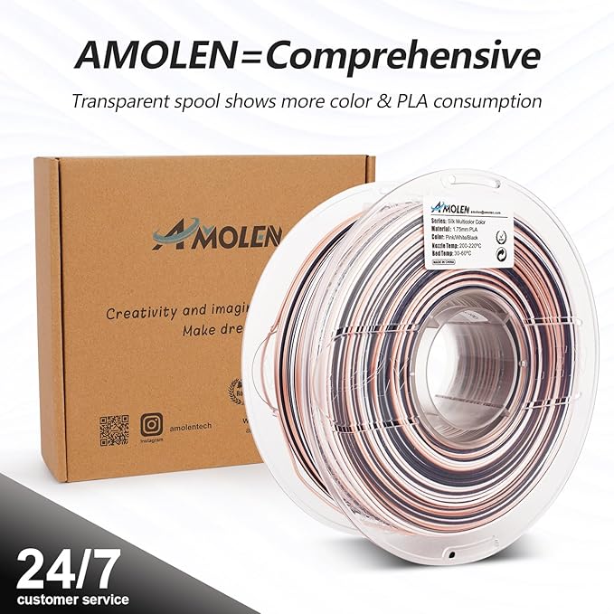 AMOLEN Silk PLA 3D Printer Filament, Shiny Multicolor Rainbow PLA Filament - Image 6