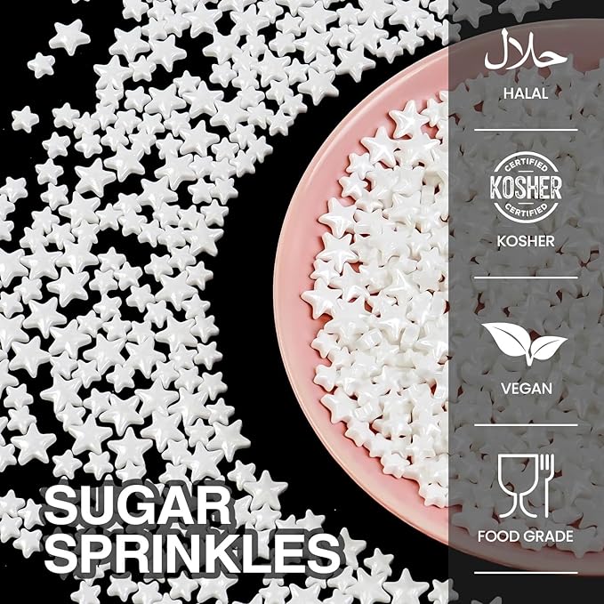 White Star Sprinkles for Cake Decorating, Edible Star Candy, 150g/5.29oz Mix - Image 2