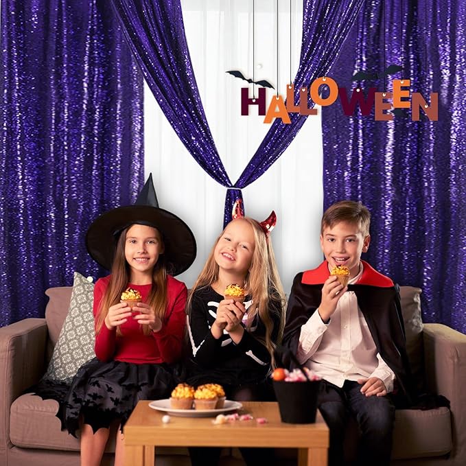 Eternal Beauty Purple Sequin Backdrop Curtains, Halloween Shimmer Back Drop - Image 3