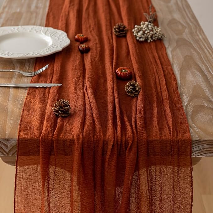 3pcs Fall Terracotta Table Runner Rust Gauze Rustic Cheesecloth 120 Inch 10 FT - Image 4