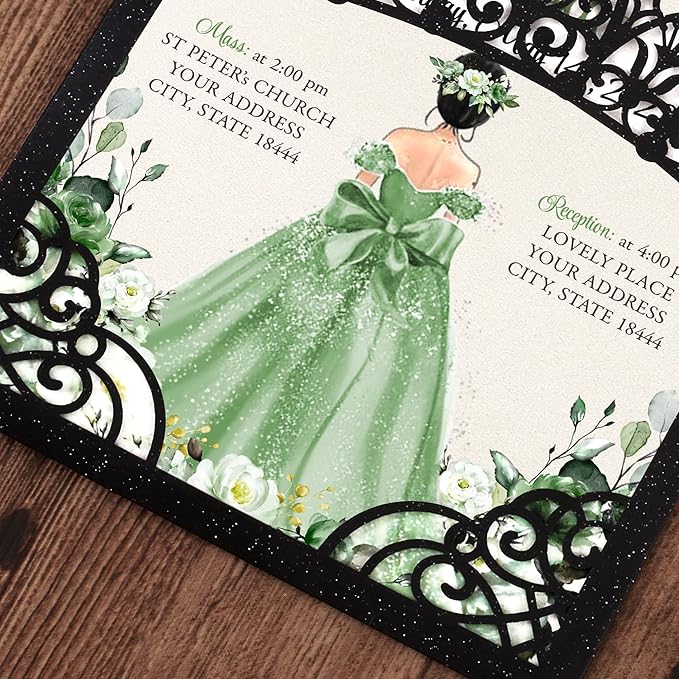 50Pcs Sage Green Crown Invitations - Image 5