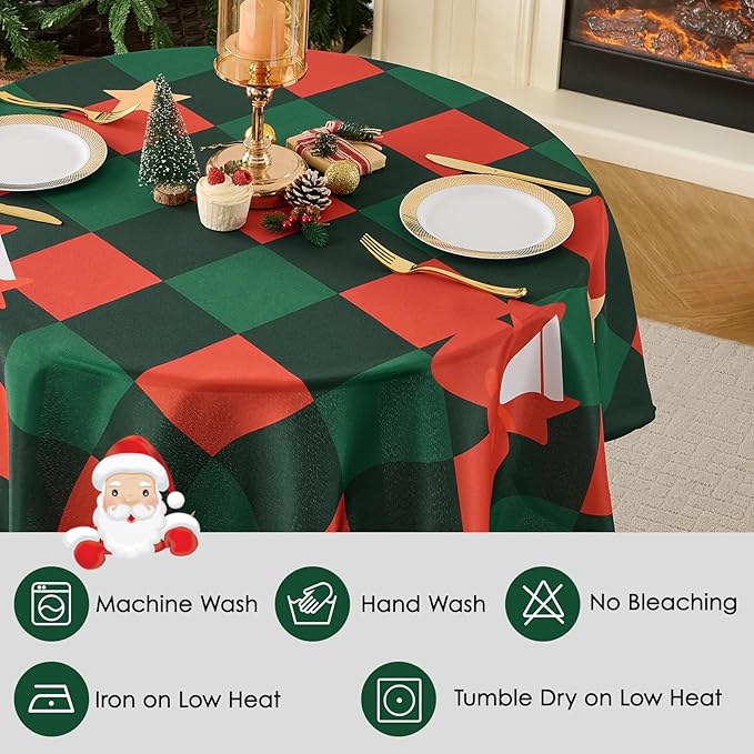 Christmas Tablecloth Round 60 Inch Waterproof, Machine Washable Checkered - Image 5
