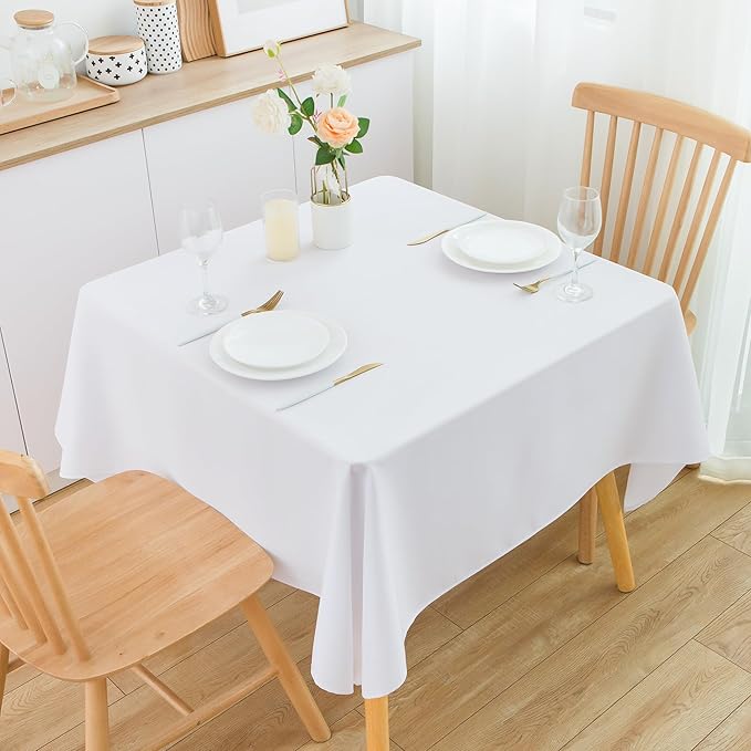 2 Pack Square Table Cloth 70X70 Inch White Washable Fabric Tablecloth Polyester - Image 2