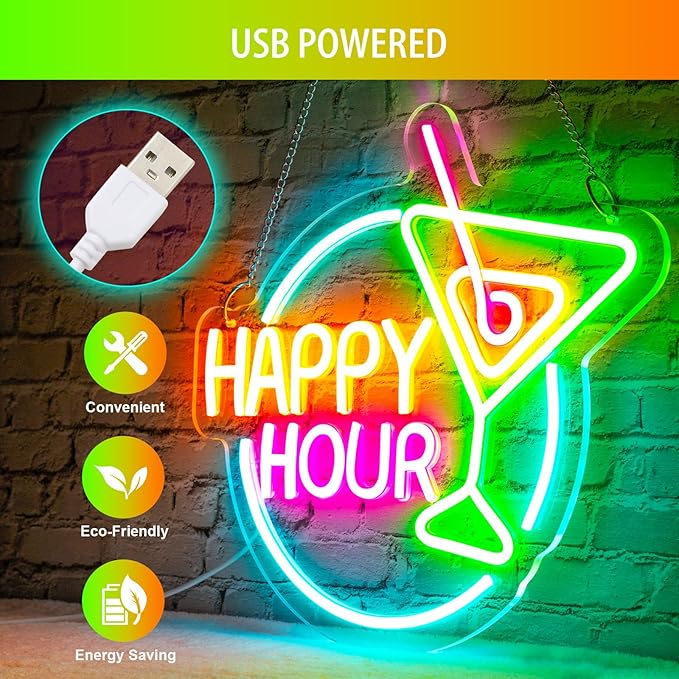 Happy Hour Neon Sign Dimmable Led Happy Hour Neon Bar Signs - Image 4