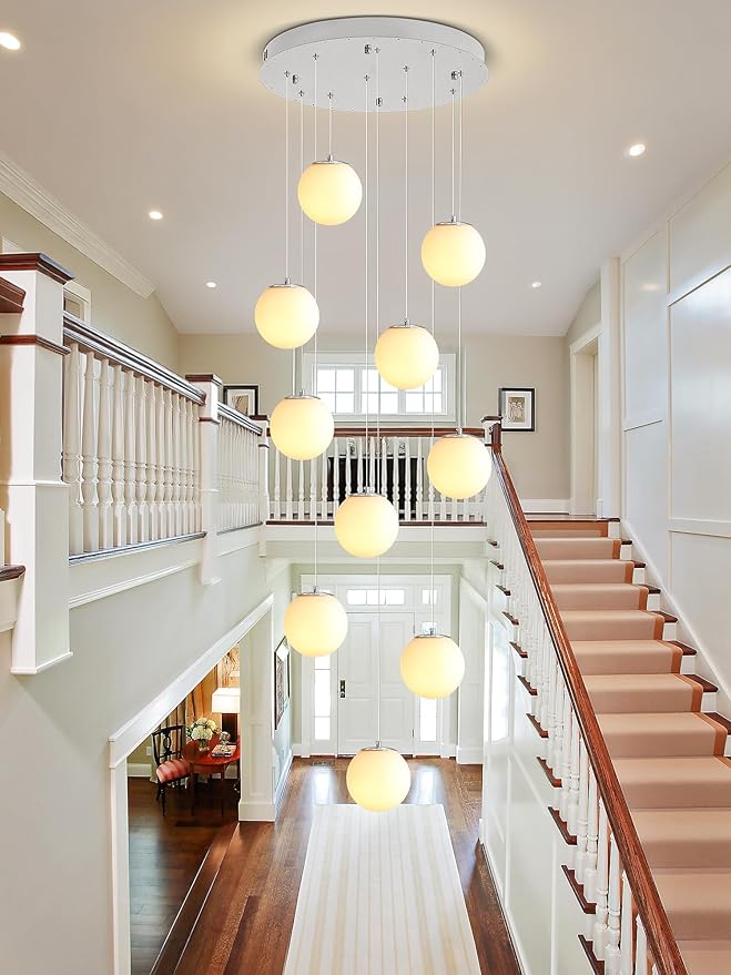 H118 Large Chandeliers for High Ceilings, 12-Lights Mid Century Globe - Image 5