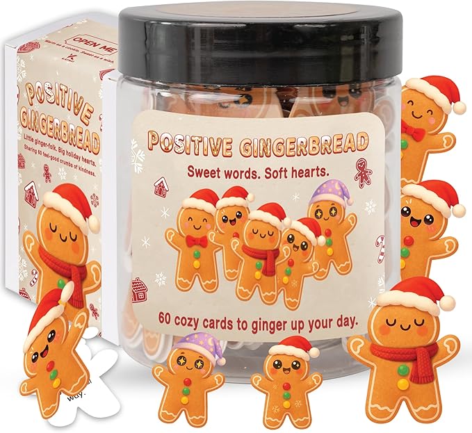 Positive Gingerbread Jar – 60 Funny Emotional Support Gingerbread, Christmas by KATINAT