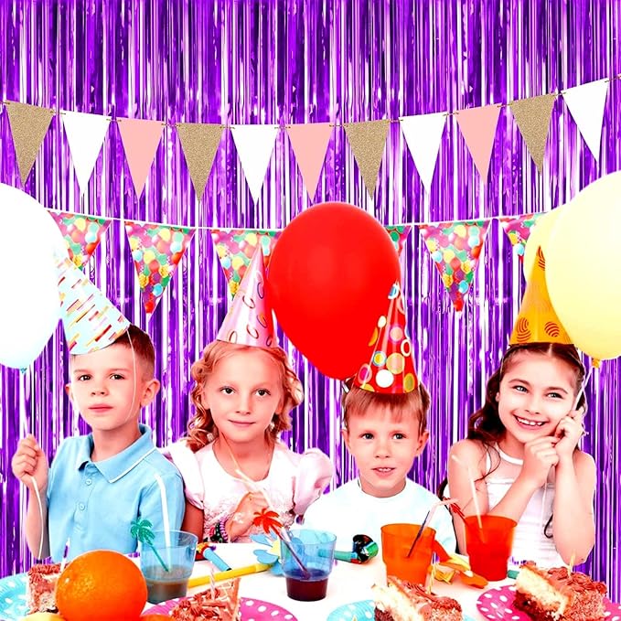 4 Pack Purple Foil Fringe Curtain Backdrop, 3.3Ft x 9.8Ft Metallic Tinsel Foil - Image 5