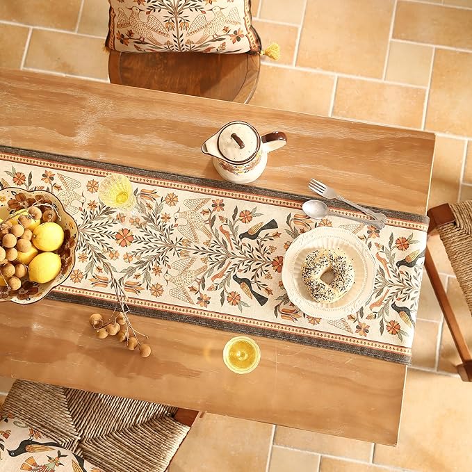 Decorative Linen Table Runner 71 Inches Long, Floral Print Rustic Runner - Image 6