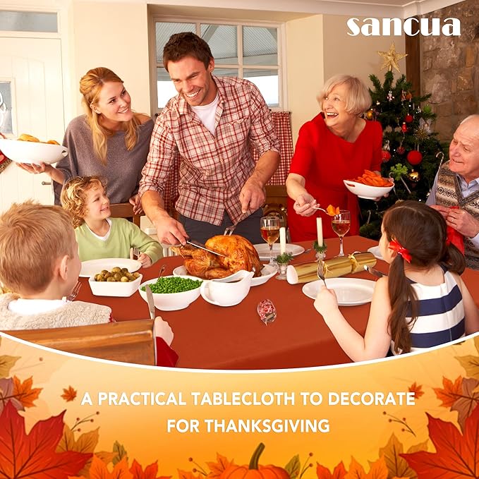 sancua 6 Pack Rust Tablecloth 60 x 102 Inch, Rectangle Thanksgiving Burnt - Image 3