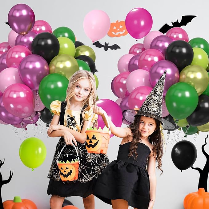 60PCS Black Pink Green Balloons, Hot Pink Dark Light Green Black Latex Balloon - Image 4