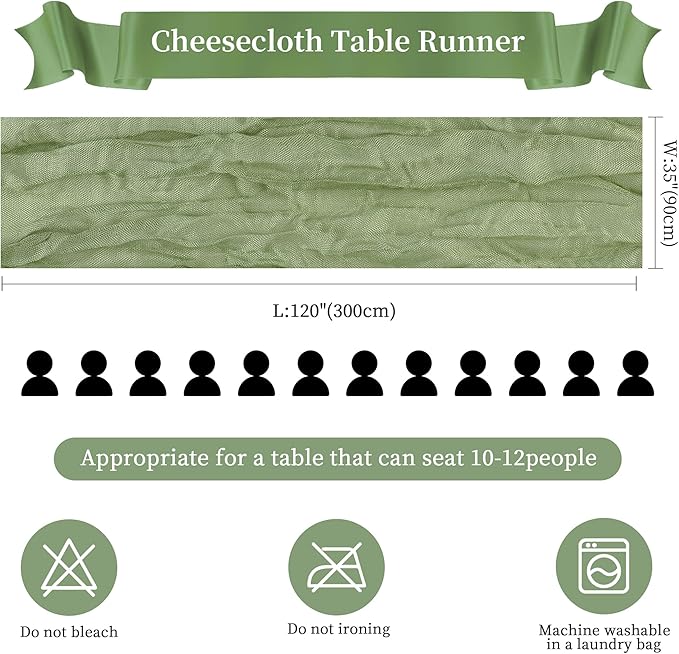 6 Pack Sage Green Cheesecloth Table Runner 10FT Long Boho Gauze Table Runner - Image 2