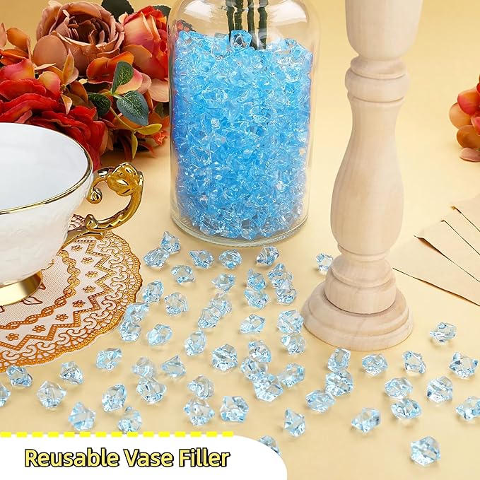 YATOJUZI 500pcs Fake Ice Cubes Sky Blue Acrylic Crushed Rocks Vase Fillers - Image 4