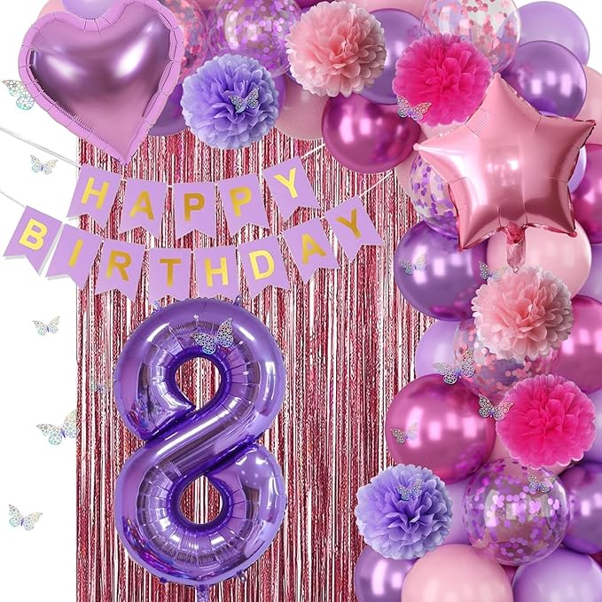 Pink Purple 8th Birthday Party Decorations - Image 8