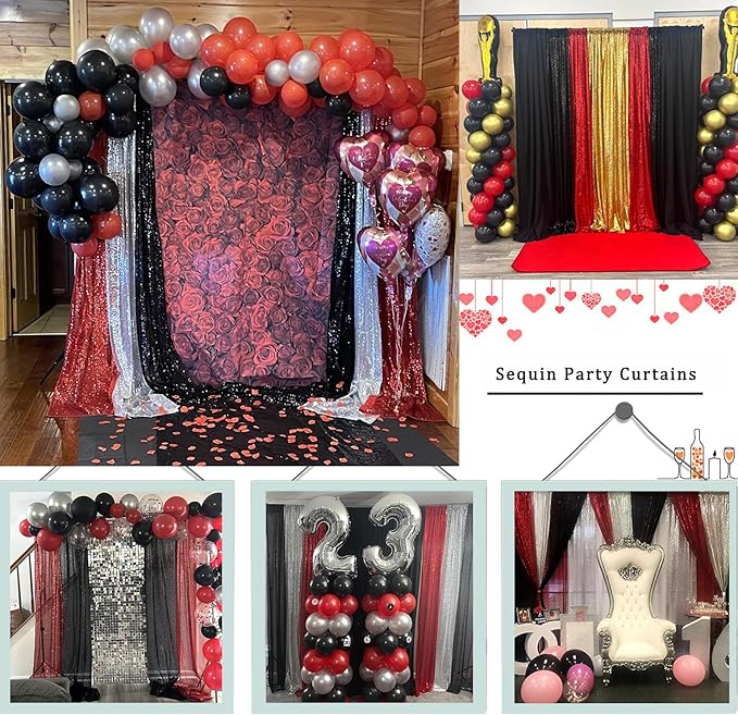 Sequin Backdrop Curtain 4 Panels 2FTx8FT Glitter Background Drapes Black and - Image 5