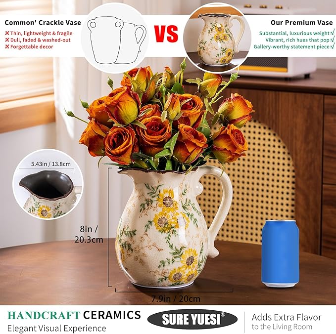 Sunflower Vintage Ceramic Yellow Floral Vase - Image 3