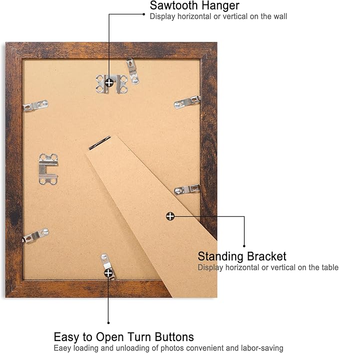 8x10 Picture Frame Set of 4, High Definition Glass 8 x 10 Frame, Wood Rustic - Image 5