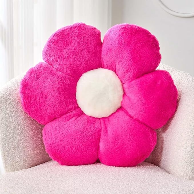 Hot Pink Flower Pillow, 17.7" Flower Shaped Plush Decorative Throw Pillow by Kcvvcr