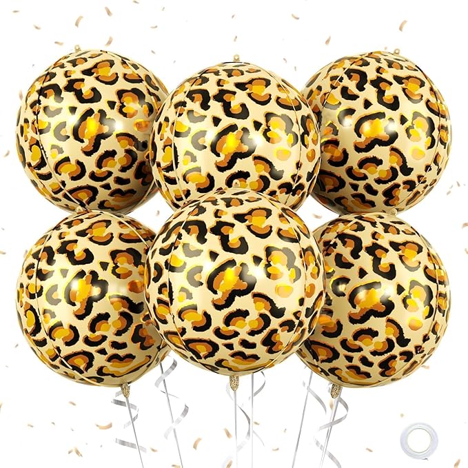 Leopard & Cheetah Print Foil Balloons, 22 Inch Big Round Foil Balloon by Saxuxu