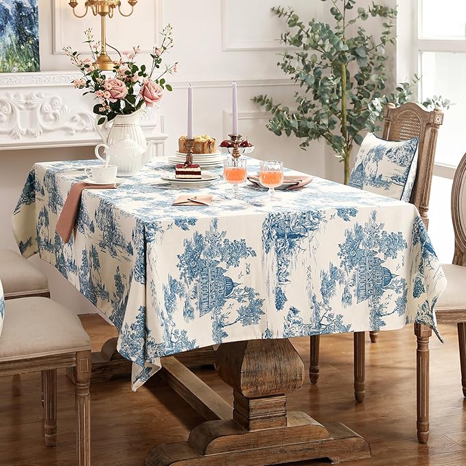 patdrea Designer Vintage Cyan Extra Long Tablecloth - Image 4