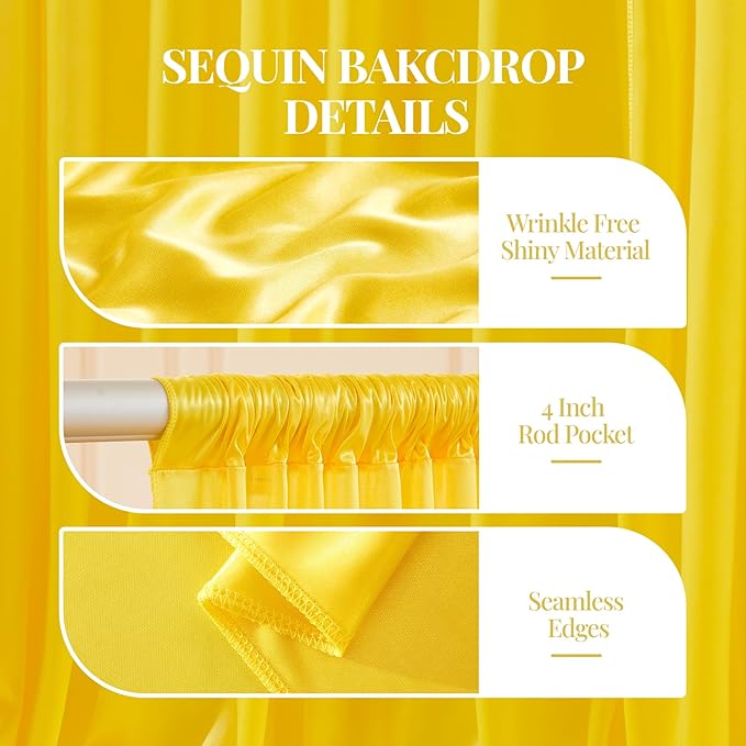 10x10 ft Yellow Gold Glitter Backdrop Curtain - Image 2