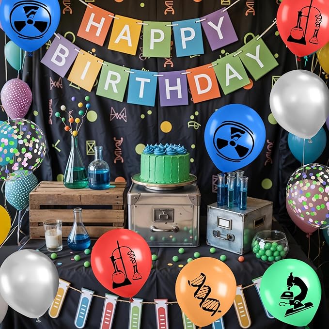 Science Party Balloons, 12 Inch Dark Light Blue Red Green Orange Metallic - Image 6