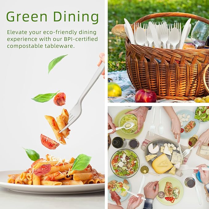 300 Count 100% Compostable Silverware, Ivory White Disposable Silverware - Image 3