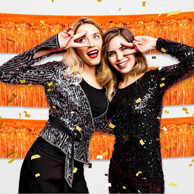 4 Pack 10 Feet Orange Foil Fringe Garland Metallic Tinsel Streamers Banner Wall - Image 6