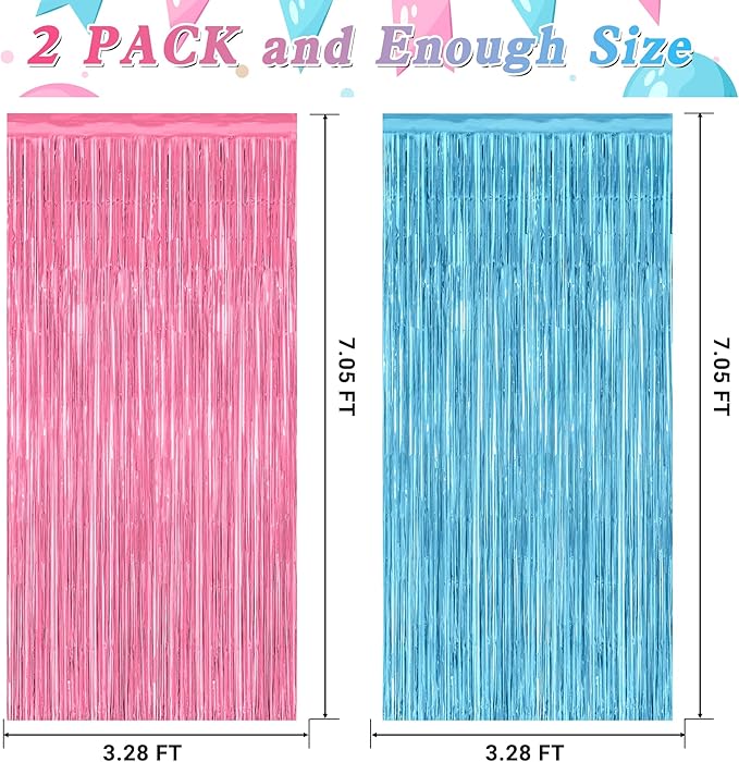 2 Pack Gender Reveal Decorations, 3.28 FT x 7.05 FT Pink and Blue Fringe - Image 2