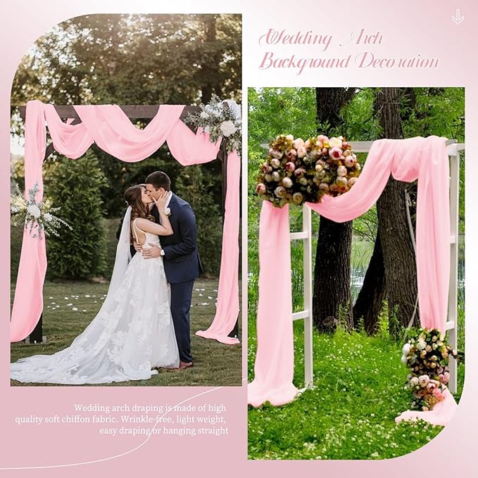 Wedding Arch Draping Fabric, 1 Panels 28" x20ft Pink Sheer Chiffon Curtain - Image 5