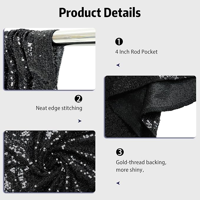 SquarePie Sequin Backdrop 10FT x 10FT Black Curtain Background - Image 4