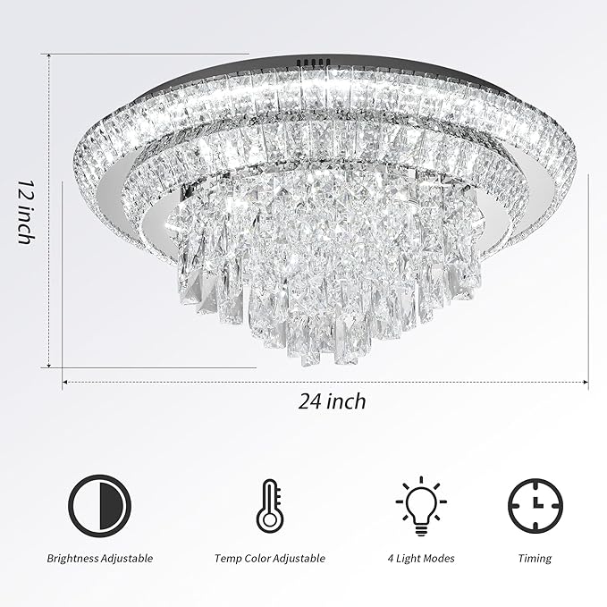 24 inch Crystal Silver Ceiling-Light Flush Mount - Image 2