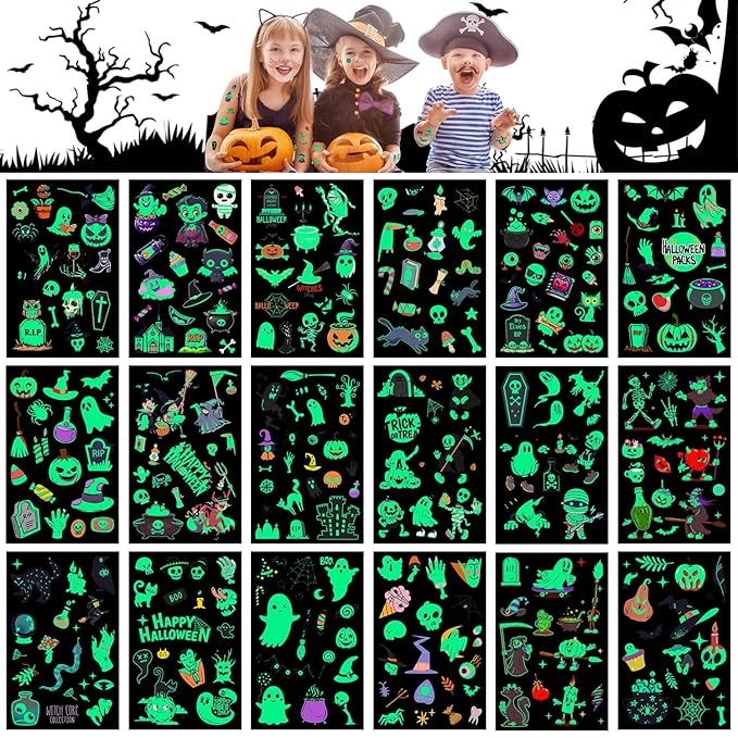 LOMIMOS 320PCS Glow in The Dark Halloween Temporary Tattoos - Image 3