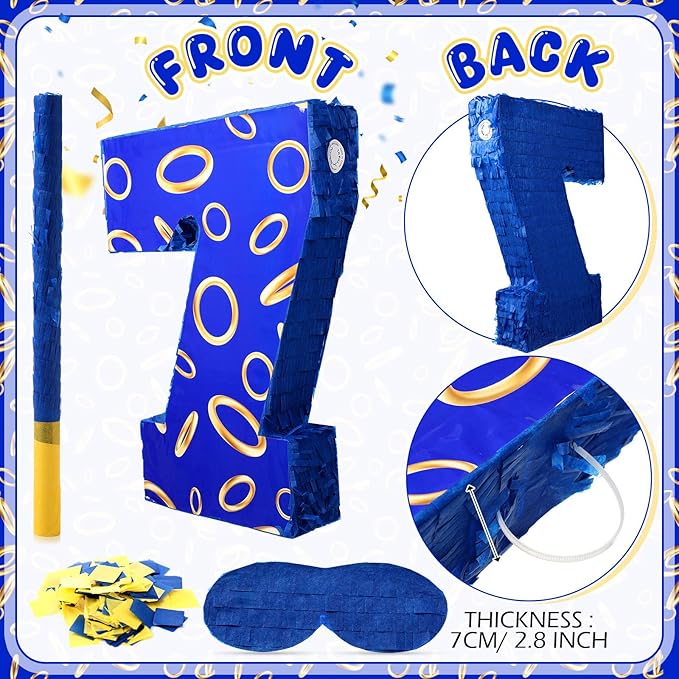 Number 7 Blue and Golden Rings Piñata - Image 4