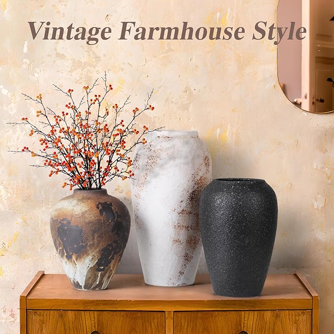 Rustic Vase for Flowers, 8.9'' Brown Farmhouse Ceramic Vases for Home Decor - Image 6