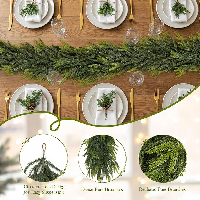 N&T NIETING 9FT Christmas Norfolk Pine Garland, Real Touch Pine Garlands Faux - Image 3