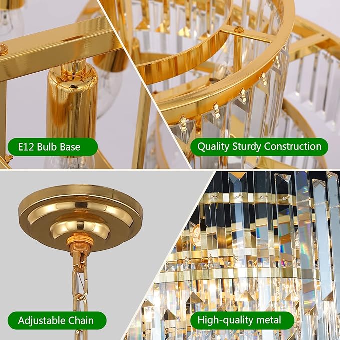 Gold Copper Crystal Chandelier Lighting 17.7'' - Image 5