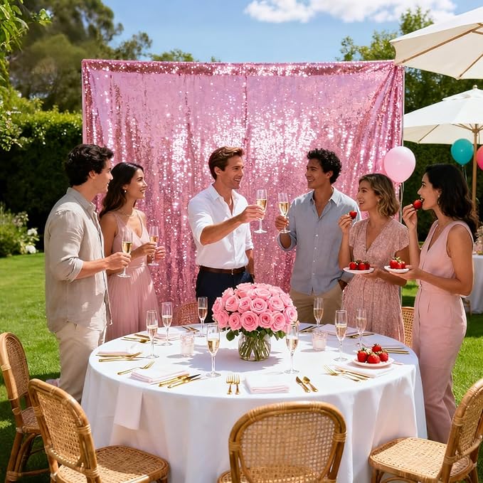 VOK Pink Sequin Backdrop Curtains 2 Panels 2FTx8FT Glitter Photography - Image 4