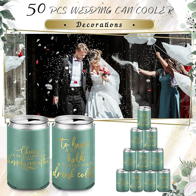 50 Pieces Green Wedding Can Cooler Bulk Engagement Party Favors - Image 3
