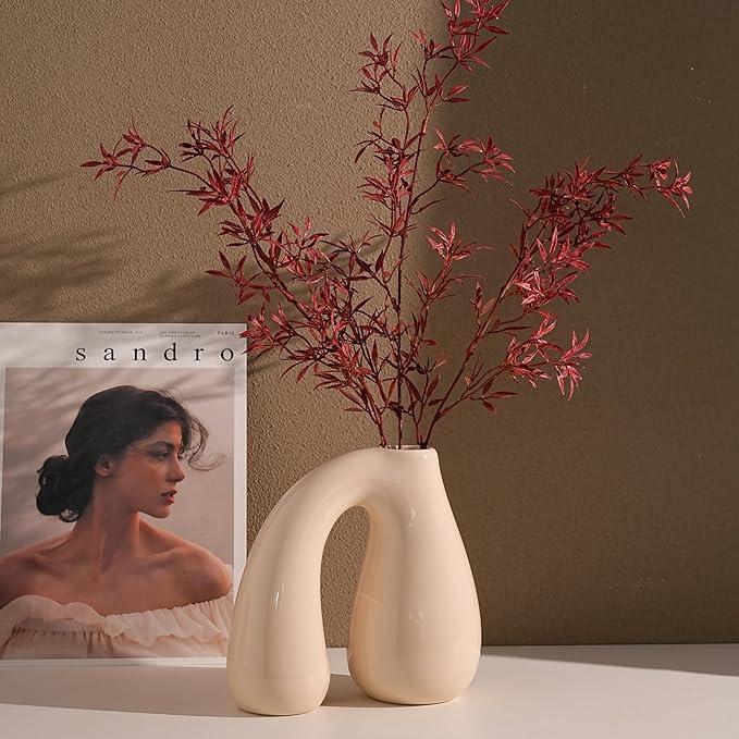 White Ceramic Vase – Glossy Modern Sculptural Décor, Arch Handle Artistic Design by PROBENEX-Elevateyourhomedecor