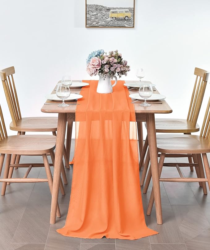 5 Pack 10Ft Chiffon Orange Table Runner Sheer 29x120 Inch - Image 4
