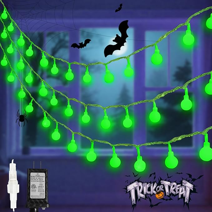 Connectable Green Halloween Lights Outdoor Indoor - 43FT 100LED Globe String by LORRYTE