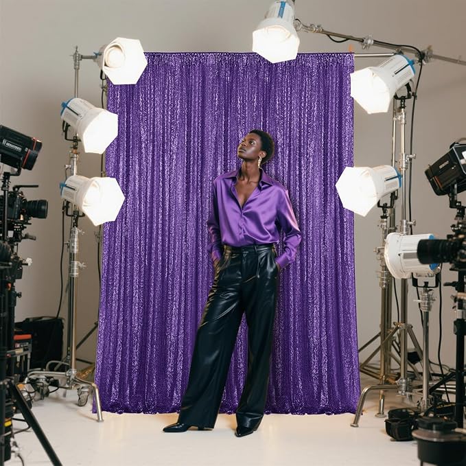 Purple Sequin Backdrop Curtain 2 Pieces 2FTx8FT Glitter Photography Backdrop - Image 8