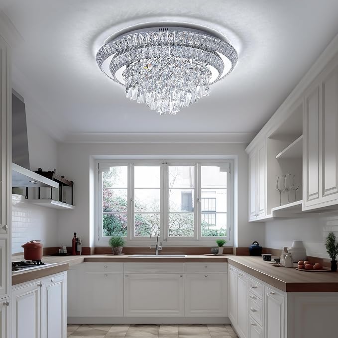 24 inch Crystal Silver Ceiling-Light Flush Mount - Image 5