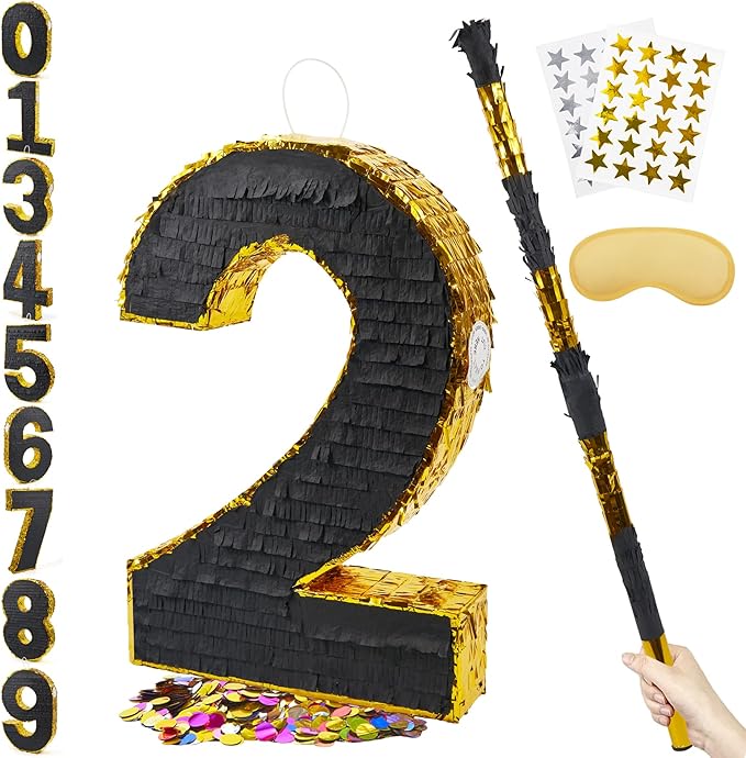 PCFING 20 Inch Number 2 Piñata Gold Black by PCFING