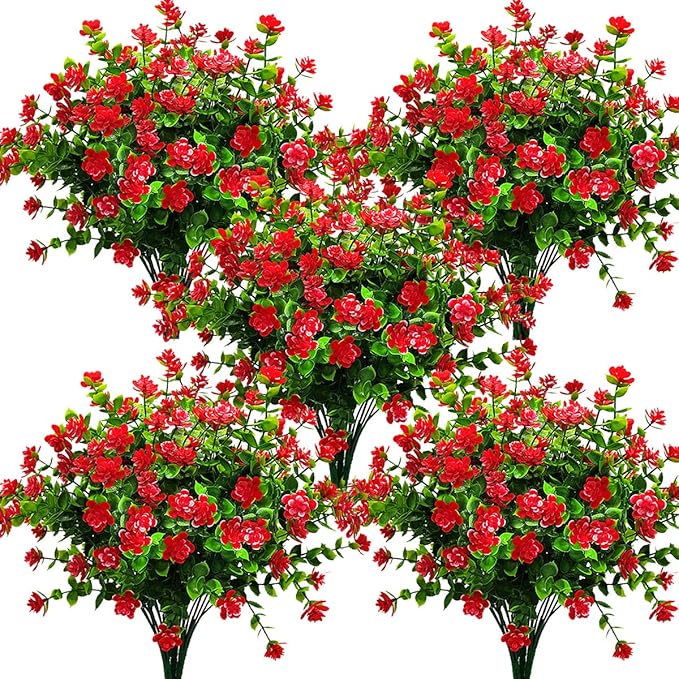 10 Bundles Artificial Fake Flowers, Faux Outdoor Plastic Plants UV Resistant by Grunyia