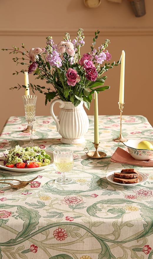 patdrea Designer French Rectangle Table Cloth, Vintage Linen Durable Leaves - Image 5