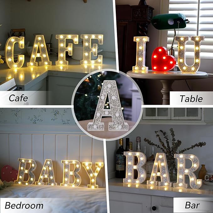 Marquee Light Up Letters, Glitter Silver LED Letter Lights Battery Powered - Image 6
